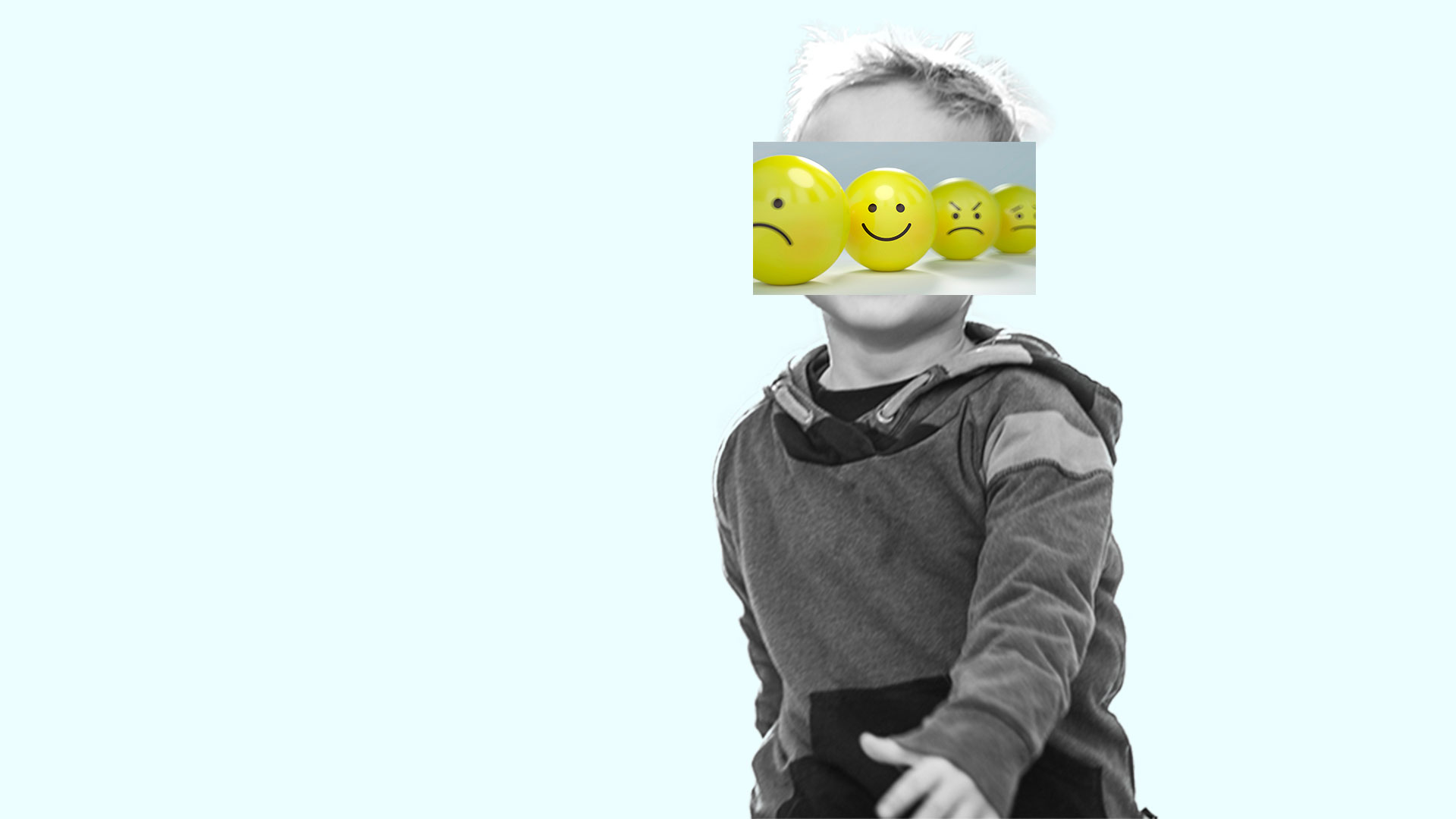Niño con emoticonos amarillos en la cara